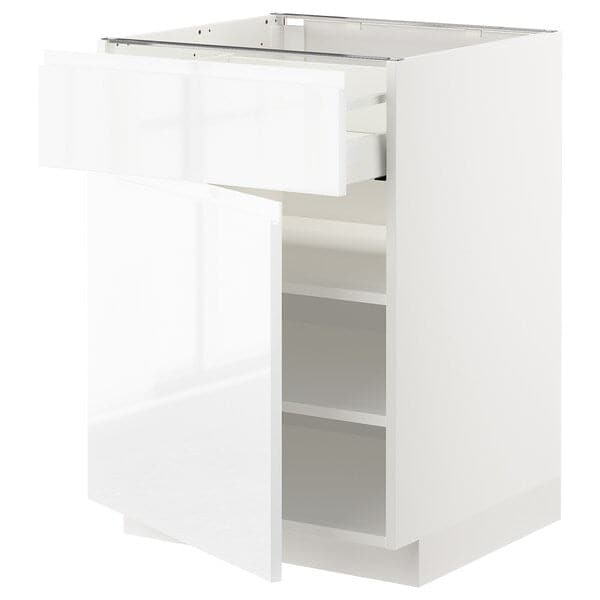 Ikea METOD / MAXIMERA - Base cabinet with drawer/door, white/Voxtorp high-gloss/white, 60x60 cm