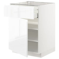 METOD / MAXIMERA base cabinet with drawer/door, white/Voxtorp high-gloss/white, 60x60 cm