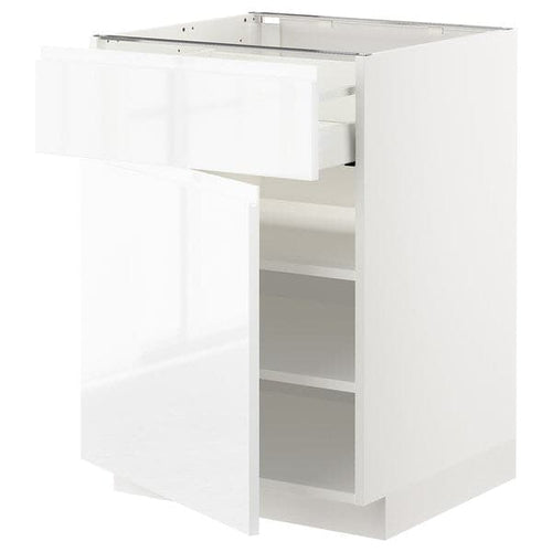 METOD / MAXIMERA - Base cabinet with drawer/door, white/Voxtorp high-gloss/white, 60x60 cm