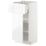 METOD / MAXIMERA base cabinet with drawer/door, white/Voxtorp high-gloss/white, 40x37 cm
