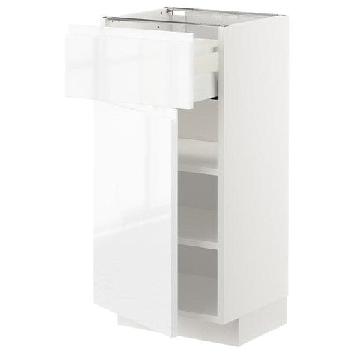 METOD / MAXIMERA - Base cabinet with drawer/door, white/Voxtorp high-gloss/white, 40x37 cm