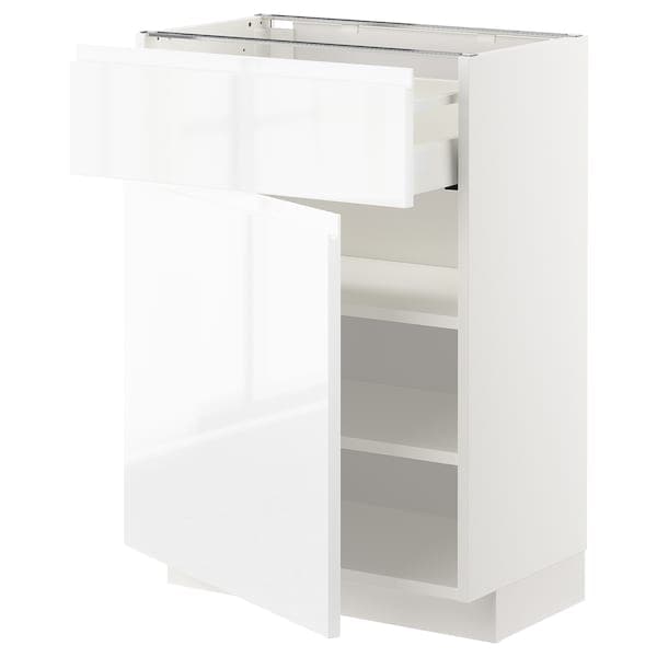 Ikea METOD / MAXIMERA - Base cabinet with drawer/door, white/Voxtorp high-gloss/white, 60x37 cm
