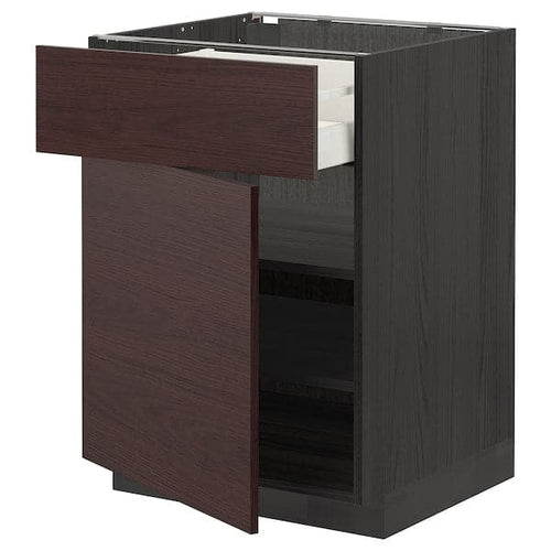 METOD / MAXIMERA - Base cabinet with drawer/door, black Askersund/dark brown ash effect, 60x60 cm