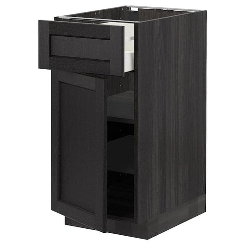 METOD / MAXIMERA - Base cabinet with drawer/door, black/Lerhyttan black stained, 40x60 cm
