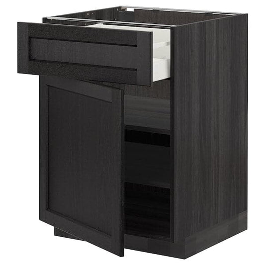 METOD / MAXIMERA - Base cabinet with drawer/door, black/Lerhyttan black stained, 60x60 cm - best price from Maltashopper.com 69462338