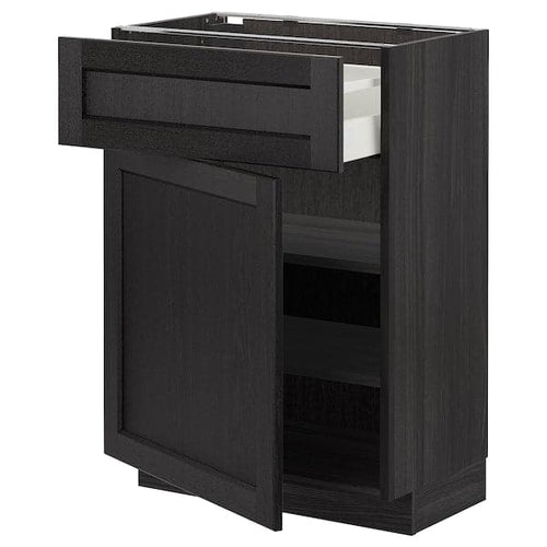 METOD / MAXIMERA - Base cabinet with drawer/door, black/Lerhyttan black stained, 60x37 cm
