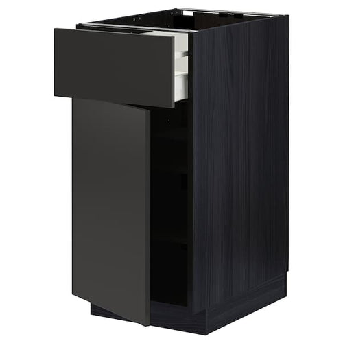 METOD / MAXIMERA - Base cabinet with drawer/door, black/Nickebo matt anthracite, 40x60 cm