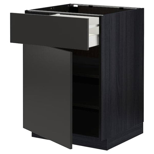 METOD / MAXIMERA - Base cabinet with drawer/door, black/Nickebo matt anthracite, 60x60 cm