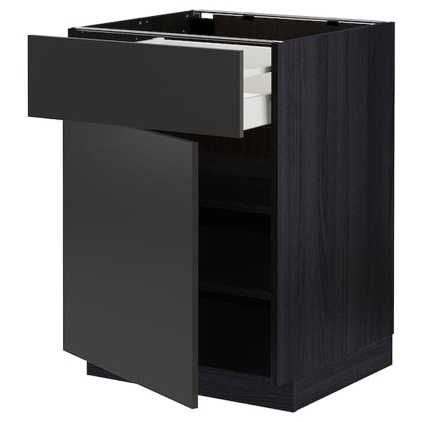 METOD / MAXIMERA - METOD / MAXIMERA Base cabinet with drawer/door, black/Nickebo matt anthracite, 60x60 cm