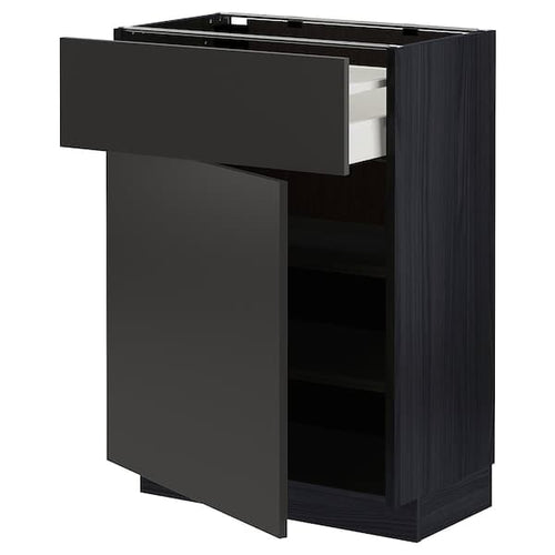 METOD / MAXIMERA - Base cabinet with drawer/door, black/Nickebo matt anthracite, 60x37 cm