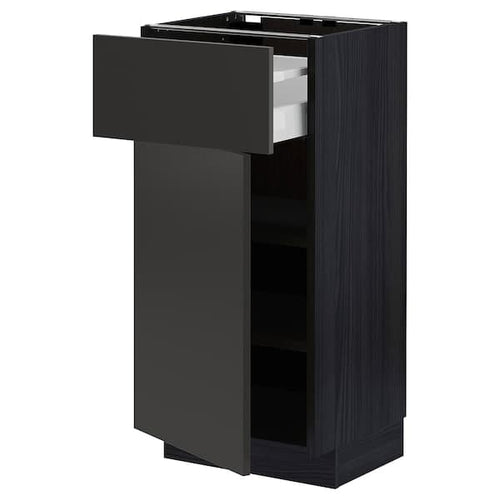 METOD / MAXIMERA - Base cabinet with drawer/door, black/Nickebo matt anthracite, 40x37 cm