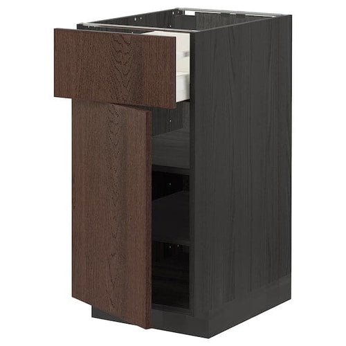 METOD / MAXIMERA - Base cabinet with drawer/door, black/Sinarp brown, 40x60 cm