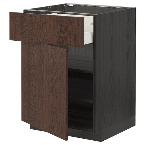 METOD / MAXIMERA - Base cabinet with drawer/door, black/Sinarp brown, 60x60 cm