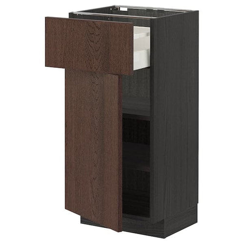 METOD / MAXIMERA - Base cabinet with drawer/door, black/Sinarp brown, 40x37 cm