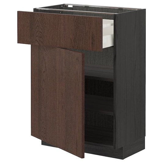 Ikea METOD / MAXIMERA - Base cabinet with drawer/door, black/Sinarp brown , 60x37 cm