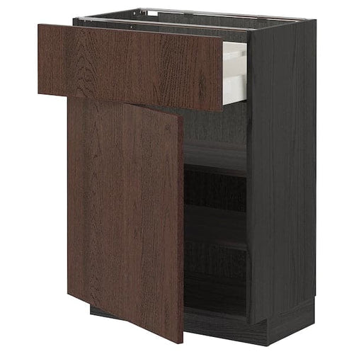 METOD / MAXIMERA - Base cabinet with drawer/door, black/Sinarp brown , 60x37 cm