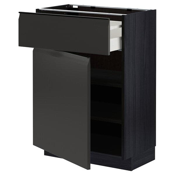 METOD / MAXIMERA - Base cabinet with drawer/door, black/Upplöv matt anthracite, 60x37 cm - best price from Maltashopper.com 09495285