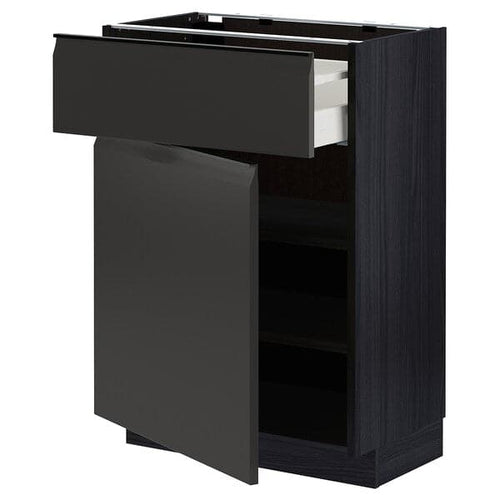 METOD / MAXIMERA - Base cabinet with drawer/door, black/Upplöv matt anthracite, 60x37 cm