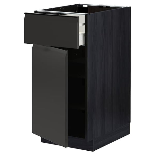 METOD / MAXIMERA - Base cabinet with drawer/door, black/Upplöv matt anthracite, 40x60 cm