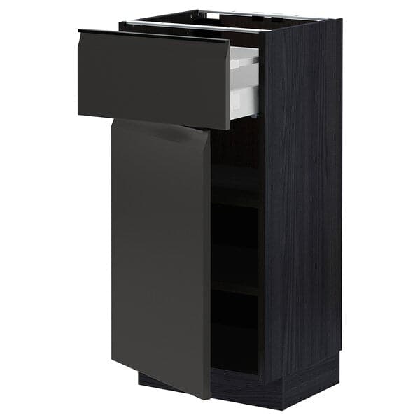 METOD / MAXIMERA - Base cabinet with drawer/door, black/Upplöv matt anthracite , 40x37 cm