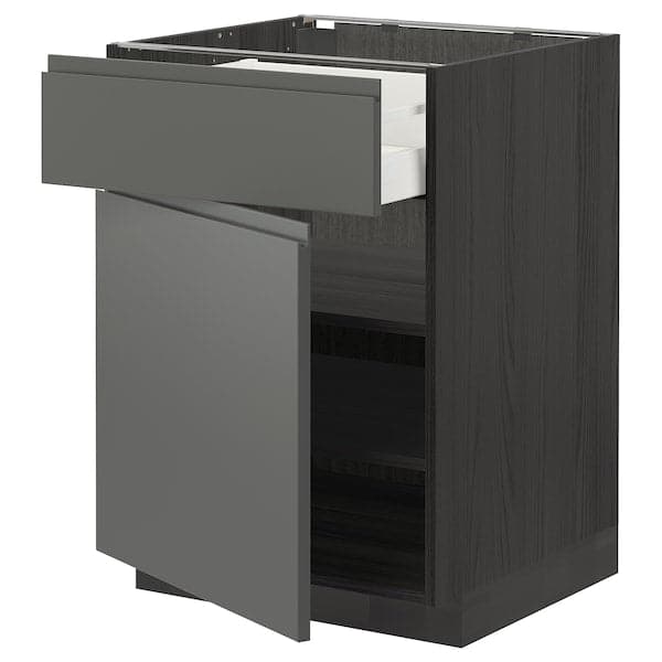 METOD / MAXIMERA - Base cabinet with drawer/door, black/Voxtorp dark grey, 60x60 cm