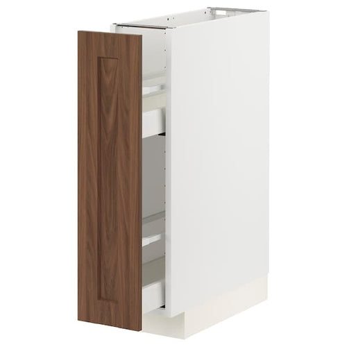 METOD / MAXIMERA - Base cabinet/pull-out int fittings, white Enköping/brown walnut effect, 20x60 cm