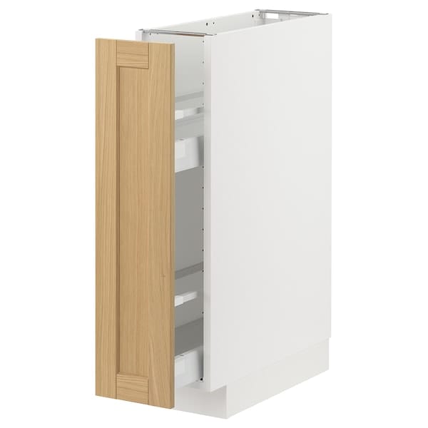 Ikea METOD / MAXIMERA - Base cabinet/pull-out int fittings, white/Forsbacka oak, 20x60 cm