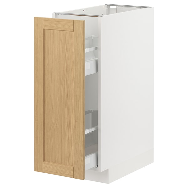 METOD / MAXIMERA - Base cabinet/pull-out int fittings, white/Forsbacka oak, 30x60 cm