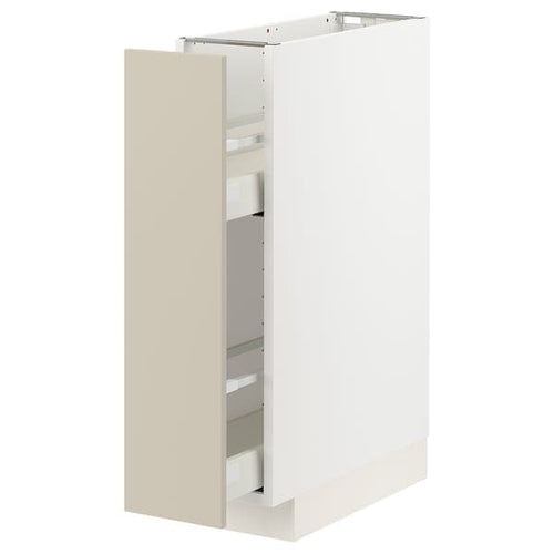 METOD / MAXIMERA - Base cabinet/pull-out int fittings, white/Havstorp beige, 20x60 cm