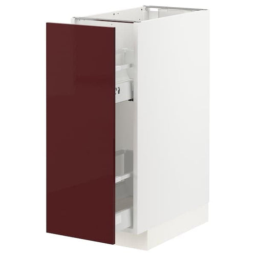 METOD / MAXIMERA - Base cabinet/pull-out int fittings, white Kallarp/high-gloss dark red-brown, 30x60 cm