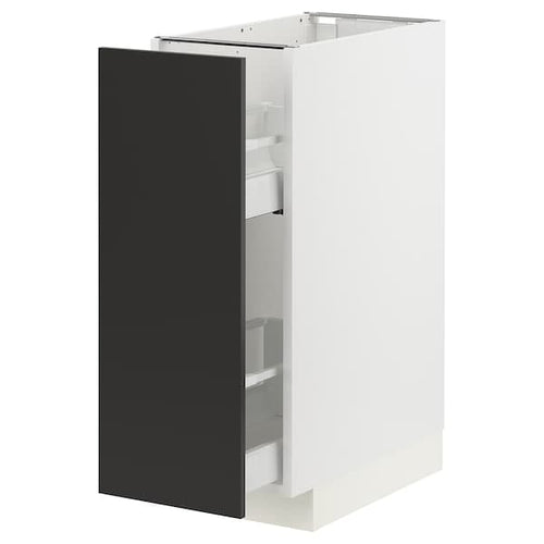 METOD / MAXIMERA - Base cabinet/pull-out int fittings, white/Nickebo matt anthracite, 30x60 cm