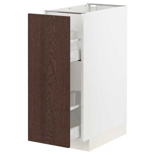 Ikea METOD / MAXIMERA - Base cabinet/pull-out int fittings, white/Sinarp brown , 30x60 cm