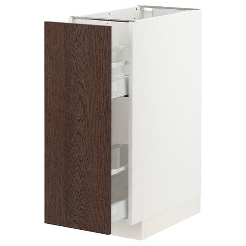 METOD / MAXIMERA - Base cabinet/pull-out int fittings, white/Sinarp brown , 30x60 cm