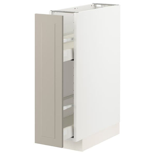 METOD / MAXIMERA - Base cabinet/pull-out int fittings, white/Stensund beige, 20x60 cm
