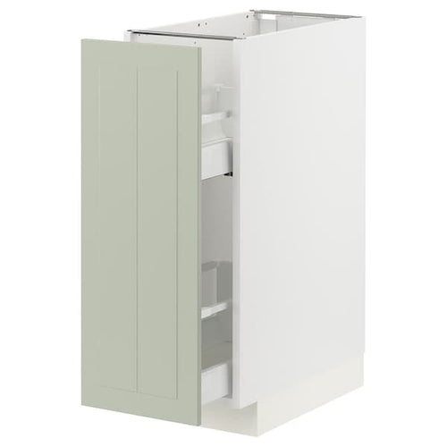 METOD / MAXIMERA - Base cabinet/pull-out int fittings, white/Stensund light green, 30x60 cm