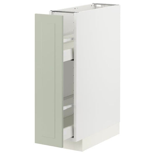 METOD / MAXIMERA - Base cabinet/pull-out int fittings, white/Stensund light green, 20x60 cm