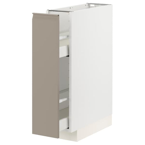METOD / MAXIMERA - Base cabinet/pull-out int fittings, white/Upplöv matt dark beige, 20x60 cm