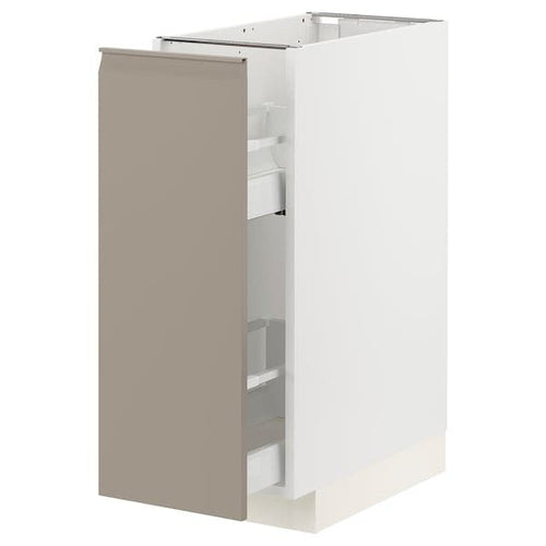 METOD / MAXIMERA - Base cabinet/pull-out int fittings, white/Upplöv matt dark beige, 30x60 cm