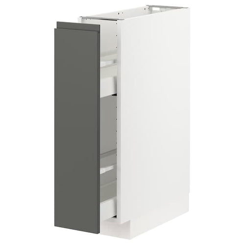 METOD / MAXIMERA - Base cabinet/pull-out int fittings, white/Voxtorp dark grey, 20x60 cm