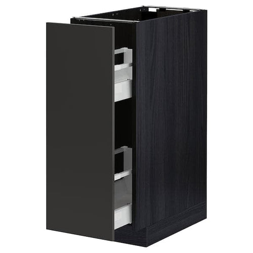 METOD / MAXIMERA - Base cabinet/pull-out int fittings, black/Nickebo matt anthracite, 30x60 cm
