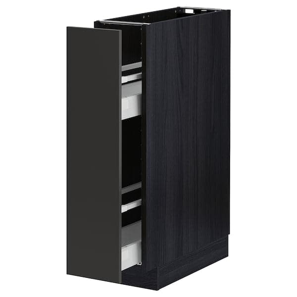 METOD / MAXIMERA - Base cabinet/pull-out int fittings, black/Nickebo matt anthracite, 20x60 cm - best price from Maltashopper.com 39498447