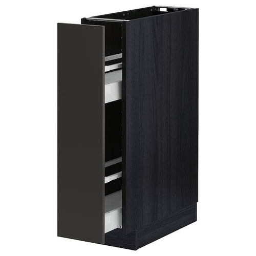 METOD / MAXIMERA - Base cabinet/pull-out int fittings, black/Nickebo matt anthracite, 20x60 cm