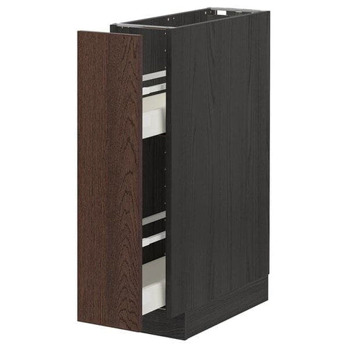 METOD / MAXIMERA - Base cabinet/pull-out int fittings, black/Sinarp brown, 20x60 cm