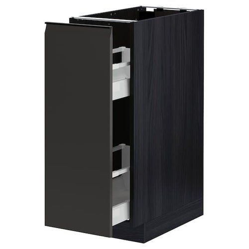 METOD / MAXIMERA - Base cabinet/pull-out int fittings, black/Upplöv matt anthracite, 30x60 cm