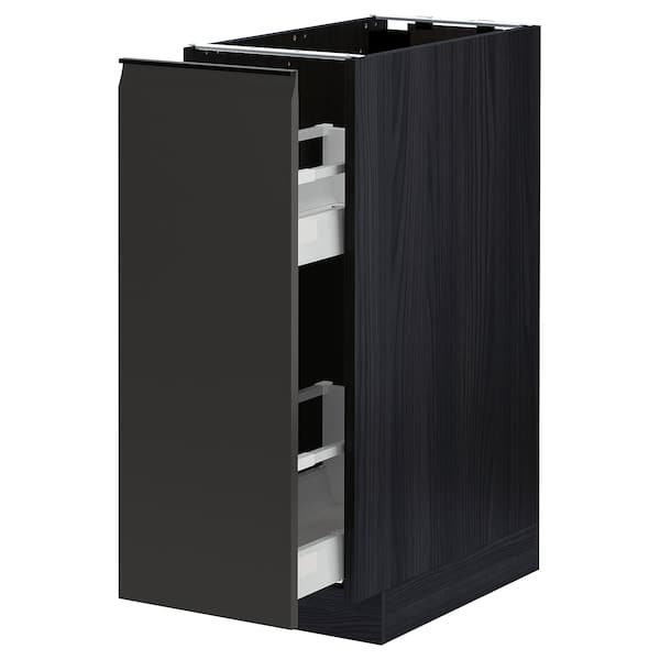 METOD / MAXIMERA - Base cabinet/pull-out int fittings, black/Upplöv matt anthracite, 30x60 cm