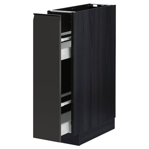 METOD / MAXIMERA - Base cabinet/pull-out int fittings, black/Upplöv matt anthracite, 20x60 cm
