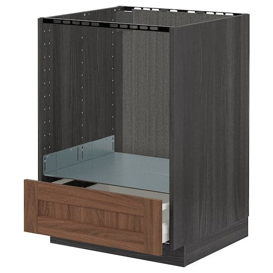 Ikea METOD / MAXIMERA - Base cabinet for oven with drawer, black Enköping/brown walnut effect, 60x60 cm