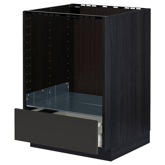 Ikea METOD / MAXIMERA - Base cabinet for oven with drawer, black/Nickebo matt anthracite, 60x60 cm