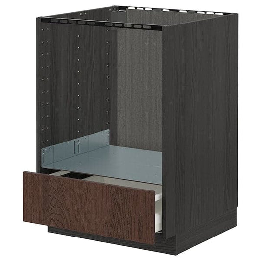 Ikea METOD / MAXIMERA - Base cabinet for oven with drawer, black/Sinarp brown, 60x60 cm