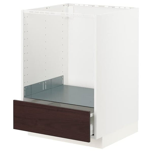 METOD / MAXIMERA - Base cabinet for oven with drawer, white Askersund/dark brown ash effect, 60x60 cm